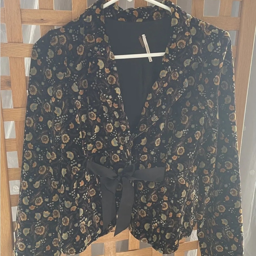 Free People Velvet Blazer Printed Floral Sz M 10